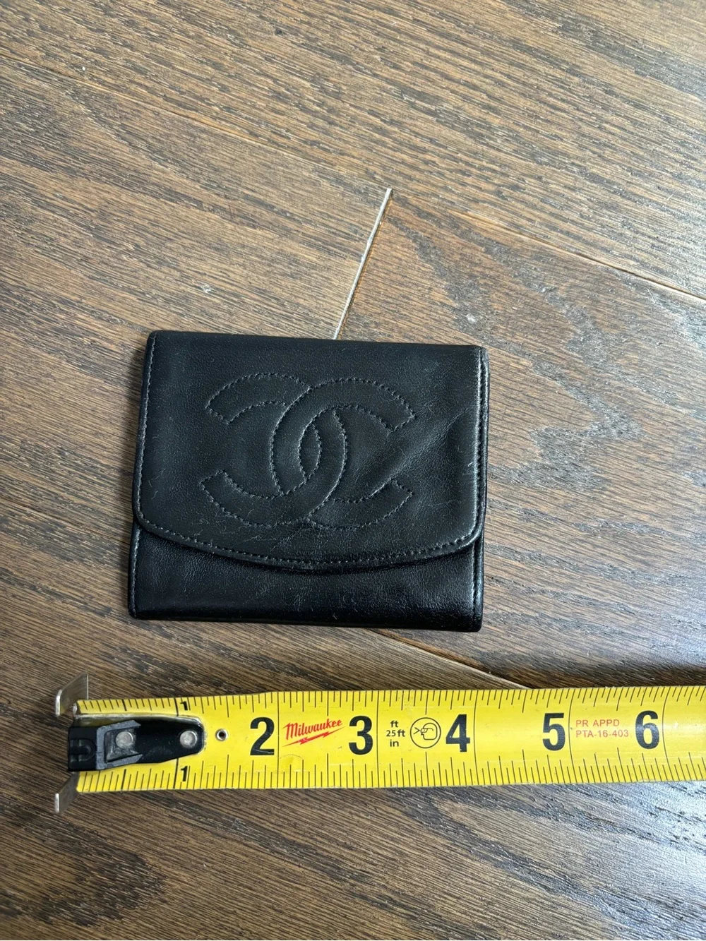 CHANEL CC Black Lambskin Leather Small Bifold Wallet
